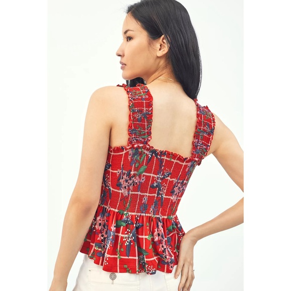 Anthropologie Conditions Apply Katalia Printed Smocked Peplum Tank NWT SZ XL - Picture 2 of 12